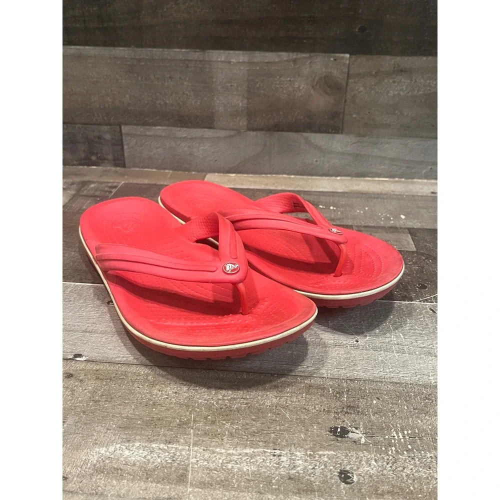 Crocs Crocband Flip Flops Red Unisex Sandals M7 W9 11033 Summer Beach Shoes